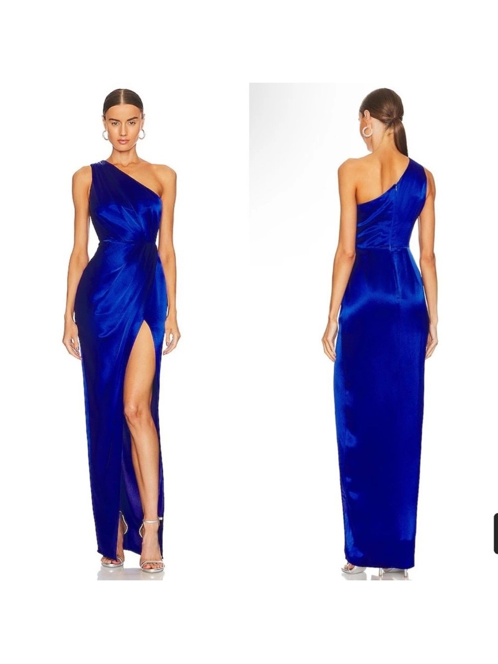 One-Shoulder Royal Blue Satin Evening Gown